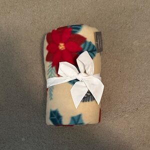 NWT Festive Holiday Blanket with Red and Green Floral Design